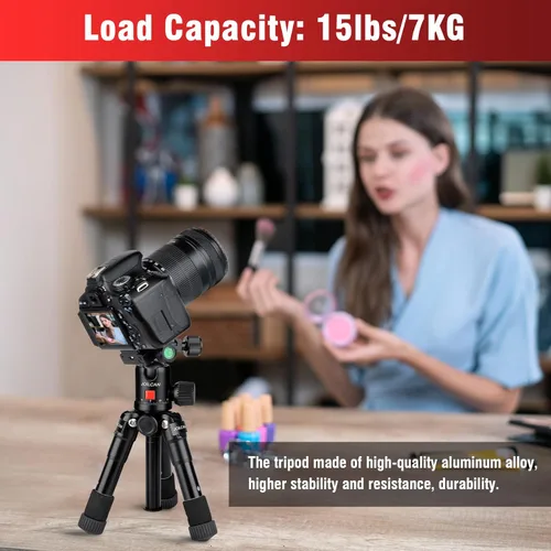 Miniatura 2 de JOILCAN Mini trípode para cámara, trípode de escritorio de aluminio de 21 pulgadas con cabeza de bola de 360°, trípodes de viaje portátiles