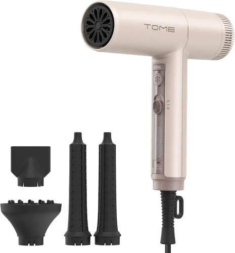 TOME Hair Dryer, 1875W High-Speed EC Motor 110,000 RPM Ionic Blow Dryer, Fast Drying, Cool Shot Lock, 3 Heat 2 Speed, 3 Attachments (Styling Nozzle,