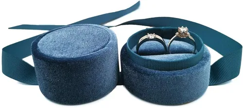 Miniatura 2 de Beatilog Caja de anillos de terciopelo Hermosa caja redonda para anillos de boda con elegante lazo de cinta, organizador de regalos