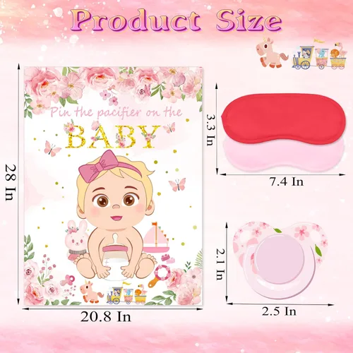 Miniatura 5 de Juego Pon el Chupete al Bebé Rosa Juego de Baby Shower Decoraciones para Fiesta Incluye Póster Grande 30 Pegatinas de Chupete Juego para Baby