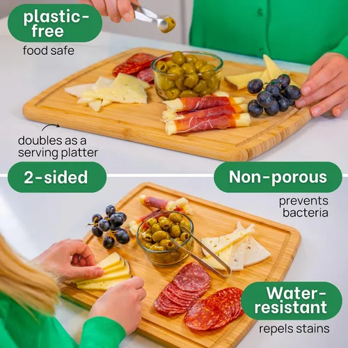 Miniatura 5 de GREENER CHEF Tabla de Cortar de Bambú de 15 Pulgadas con Reemplazos de por Vida - Tabla de Cortar de Madera Mediana para Cocina, Bloque