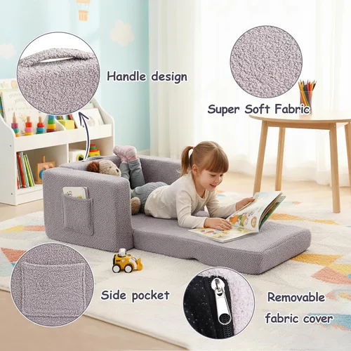 Miniatura 5 de Tiita Sofá para niños, sofá infantil 2 en 1, sofá convertible para niños, sofá convertible para niños, sofá plegable para niños o niñas (gris)