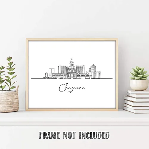 Miniatura 4 de TJ Originals Cheyenne Skyline - Decoración de pared para sala de estar, arte de pared en blanco y negro, imágenes artísticas de línea estadounidense
