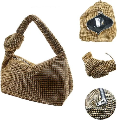 Miniatura 2 de UMREN Bolso de mano anudado con purpurina completa para mujer, con diamantes de imitación de cristal, bolso cruzado de noche con diamantes
