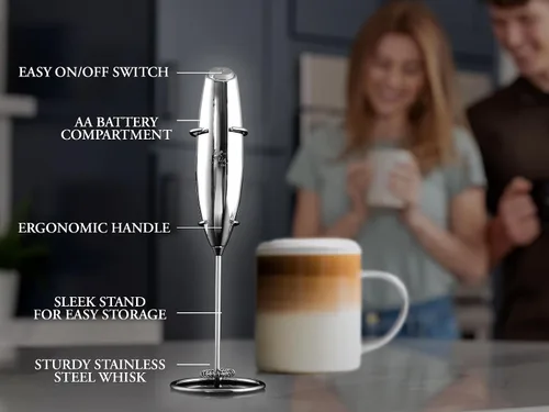 Miniatura 556 de Zulay Milk Boss Espumador de leche potente manual, hace espuma para latte, batidor para mezclar bebidas, café, miniespumador para capuchino, frappé