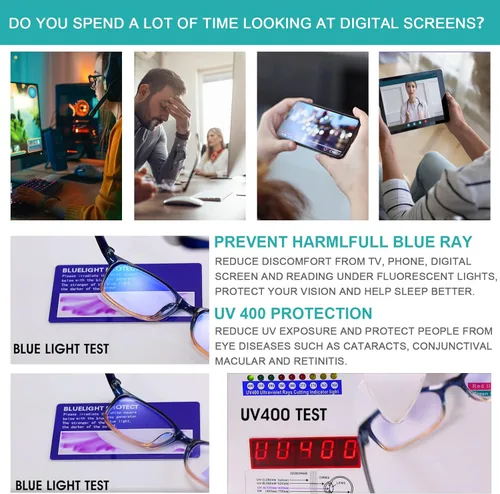 Miniatura 9 de EYEURL Lentes de lectura con bloqueo de luz azul, 0.00 lectores de computadora para mujeres y hombres, marco rectangular ligero TR90 antifatiga