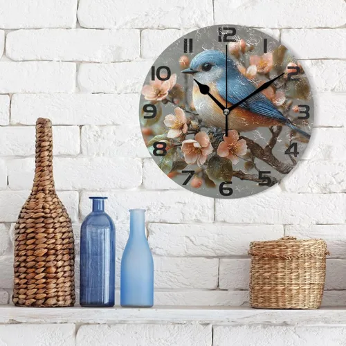 Miniatura 3 de ALAZA Reloj de pared con diseño de pájaro en la rama 3D que no hace tictac, para dormitorio, cocina, sala de estar, escuela, oficina, dorado
