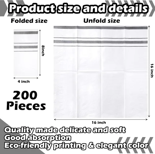 Miniatura 3 de Teling Paquete de 200 toallas de mano desechables para baño, toallas de papel suaves y absorbentes, como líneas plateadas, servilletas de papel
