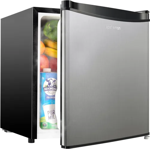 Upstreman - Mini refrigerador de 1.7 pies cúbicos con congelador, esenciales para dormitorio, termostato ajustable, ahorro de energía, bajo nivel de