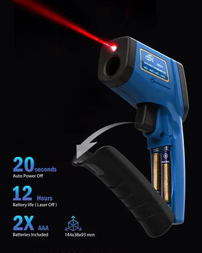 Miniatura 7 de Termómetro infrarrojo, pistola de temperatura digital para cocinar -58~752 ℉, con emisividad ajustable y medida de temperatura máxima, mínima