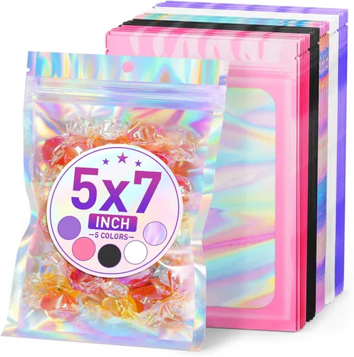 Miniatura 20 de ANZNKU 50 piezas 7 cm x 23 cm Bolsas holográficas para bolígrafos Bolsas de embalaje para bolígrafos Bolsa resellable a prueba de olores