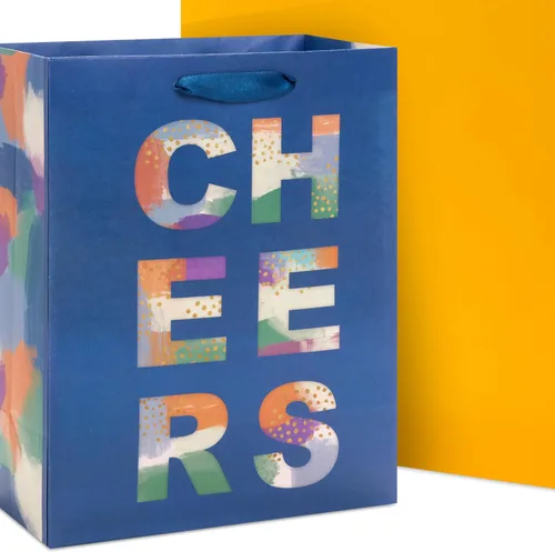 Miniatura 6 de Hallmark Surtido de Bolsas de Regalo Sólidas (8 Bolsas: 4 Medianas 9", 4 Grandes 13") Azul, Verde, Naranja, Cheers, Rayas