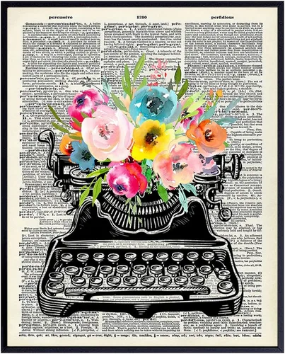 Arte de pared con diccionario floral vintage para máquina de escribir – 8 x 10 pulgadas Sentimental Upcycled decoración del hogar, apartamento u