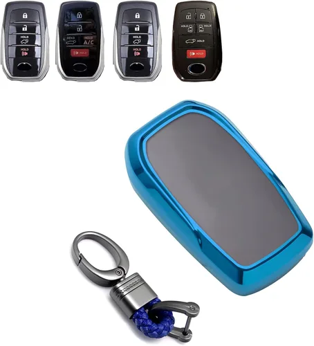 Miniatura 13 de x xotic tech Funda para llavero de ABS con patrón de fibra de carbono negra brillante, compatible con Toyota Land Cruiser, 4Runner Hignlander, Rav4