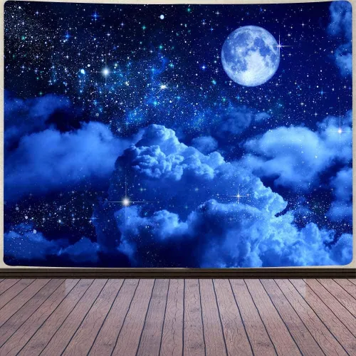 Aidatain Tapiz de luna azul cielo nocturno nube creciente tapiz grande de 80 pulgadas 60 pulgadas 60 pulgadas de tela de franela temática de luz de