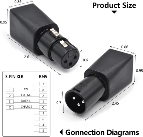 Miniatura 4 de (4 unidades) macho adaptador XLR de 3 pines Conector DMX a RJ45 a Ethernet, negro