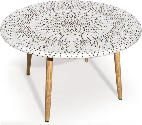 Miniatura 18 de Mantel redondo de mandala marrón, cocina, comedor o exterior, impermeable y lavable, mantel redondo con bordes elásticos, marrón castaño beige, se