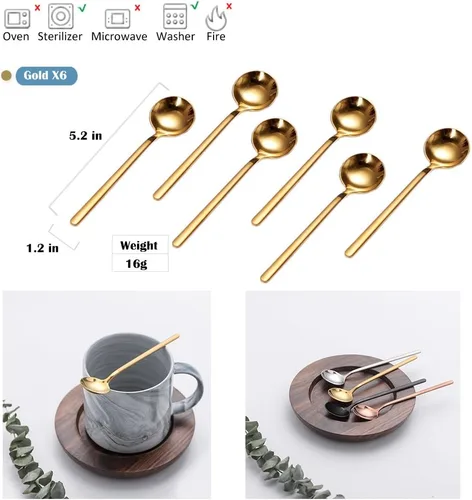 Miniatura 3 de 6 cucharas de café negras, cucharas de café espresso de acero inoxidable 18/8, mini cuchara de té Vogue de 5.2 pulgadas, cuchara pequeña agitadora