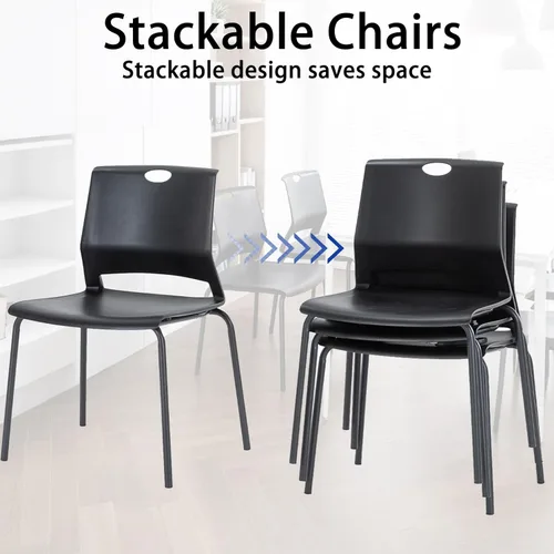 Miniatura 4 de Juego de 4 sillas apilables negras, modernas sillas de oficina para invitados, sillas de comedor apilables, silla de plástico para sala