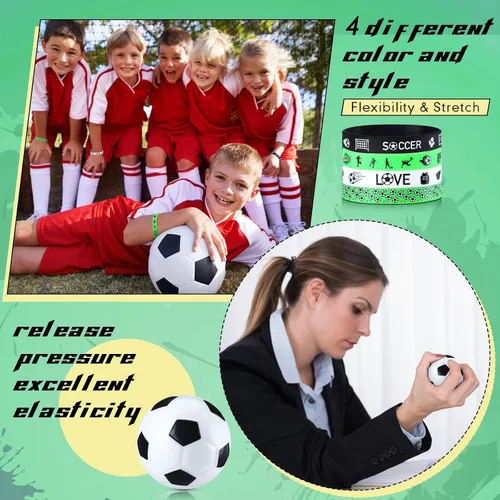 Miniatura 6 de Nuogo - Juego de 48 piezas de regalos de fútbol, regalos de fútbol, 12 piezas, bolsas de regalo, pulseras, mini bolas antiestrés, llavero