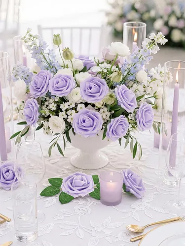 Miniatura 423 de N&T NIETING Flores artificiales, rosas artificiales de color rosa intenso, 50 piezas de flores falsas con tallo para ramos de boda DIY, centros