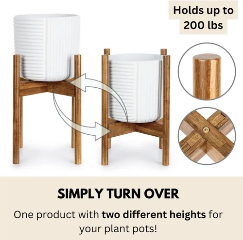 Miniatura 4 de Fox & Fern Soporte Grande Ajustable para Plantas de Interior — 11 a 15 Pulgadas, Soporte Premium de Bambú Estilo Moderno de Mediados del Siglo