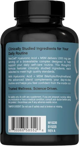 Miniatura 2 de NeoCell Ácido hialurónico con MSM 1000mg 120 Cápsulas Suplemento de fórmula avanzada Ingredientes clínicamente estudiados