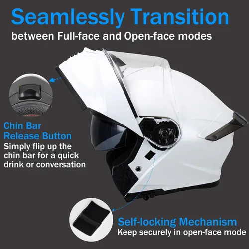 Miniatura 2 de Modular Motorcycle Helmet for Men Women, Flip Up Full Face to Open Face Helmet, DOT & FMVSS 218 Certified, Dual Visor, Removable & Washable Liner