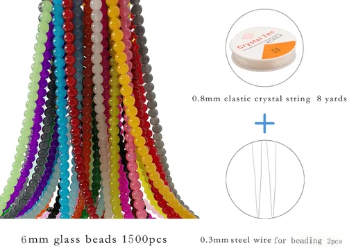 Miniatura 2 de 1500 cuentas redondas de vidrio de 0.236 pulgadas a granel, cuentas de jade imitativo, cuentas sueltas para hacer joyas, aretes, collares