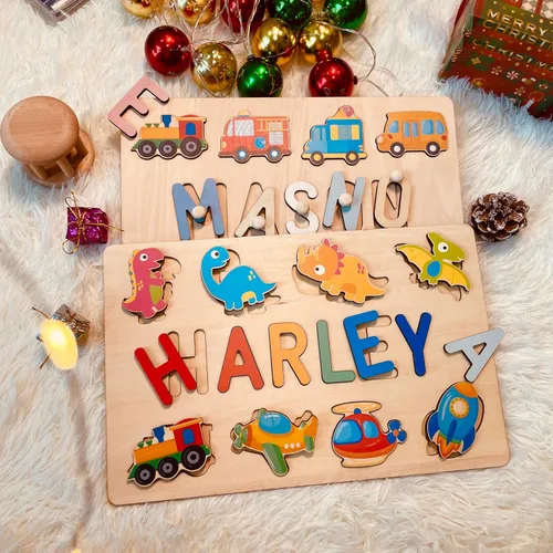 Miniatura 3 de Rompecabezas de nombres para niños pequeños de 1 a 3 años, regalos personalizados para bebés para niños y niñas, rompecabezas de madera para niños
