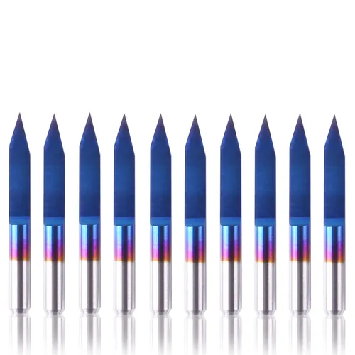 Miniatura 8 de Genmitsu 10 brocas de grabado de capa azul nano, punta de 20 grados de 0.004 in, vástago cónico en V de 1/8 pulgadas