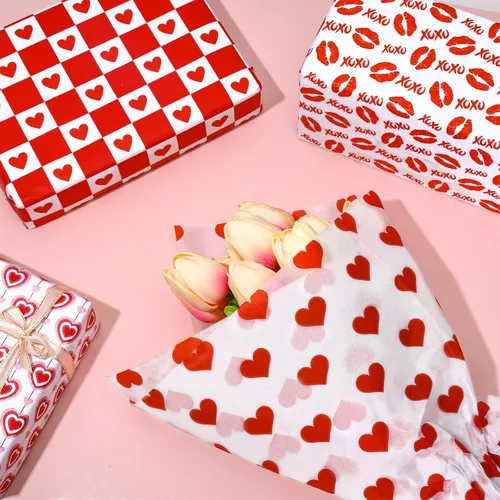 Miniatura 3 de JarThenaAMCS 100 hojas de papel de seda para el día de San Valentín, a granel, 10 diseños de corazón rojo de amor, cupido, lunares, hojas de papel