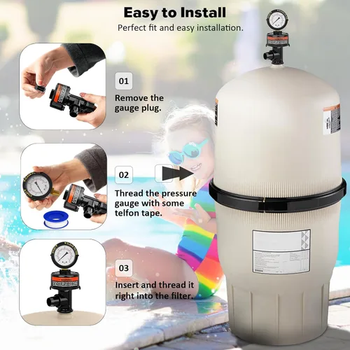 Miniatura 3 de Válvula de alivio de aire manual para filtros de piscina y spa, válvula de alivio de aire para filtro de piscina con manómetro de repuesto, válvula