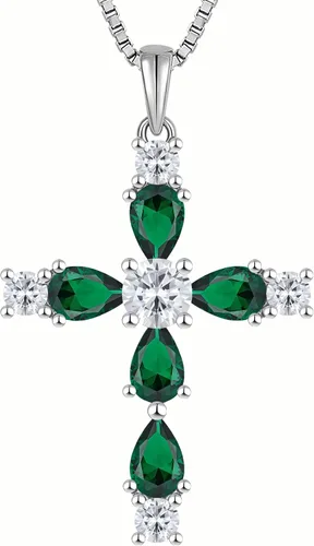 YL Collar de cruz para mujer de plata de ley 925 con dije de piedras preciosas con halo de piedra natal, joyería religiosa para mamá