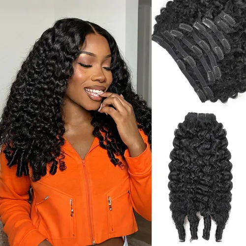 Miniatura 37 de Extensiones de cabello humano real con clip, 8 unidades, cabello humano Remy liso de seda suave natural, 4.23 oz, 20 pulgadas, negro natural #1B, 8