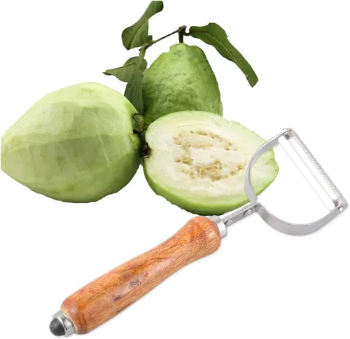 Miniatura 4 de Kichvoe Pelador de verduras de acero inoxidable con mango de madera, pelador de frutas de melón, pelador de manzana horizontal, cortador de metal