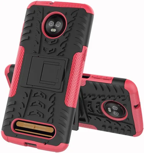 Miniatura 2 de Yiakeng Funda para Moto Z3, Moto Z3 Play, doble capa protectora delgada a prueba de golpes con función atril para Motorola Moto Z3 (rosa)