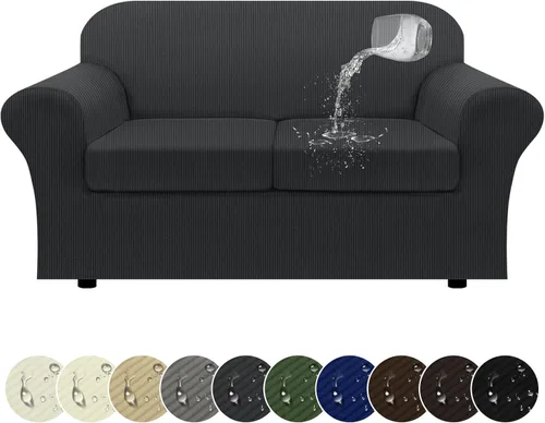 Miniatura 51 de Funda impermeable para silla con brazos, juego de 2 piezas, funda a rayas para 1 sofá separado con cojín en T, fundas de sillón de tela