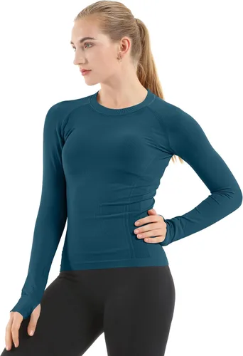 MathCat - Camisetas de entrenamiento sin costuras para mujer, camisetas de yoga de manga larga, camiseta deportiva para correr, camiseta atlética