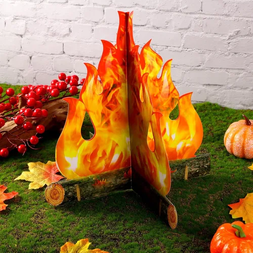 Miniatura 4 de Boao Juego de 6 decoraciones de llama falsa de fuego falso, decoración de campamento de cartón 3D, llamas artificiales, decoraciones de fuego