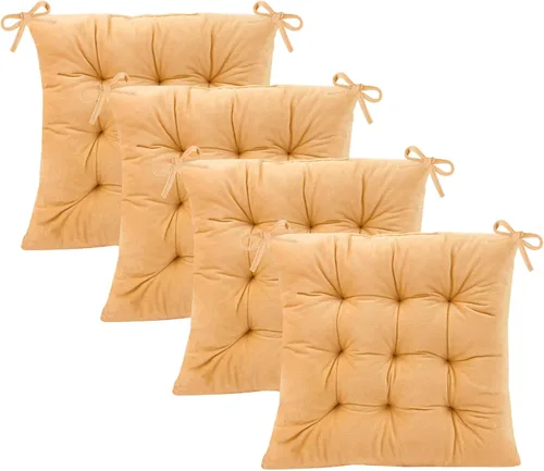 Miniatura 18 de Juego de 2 cojines para sillas de comedor con lazos, almohadilla antideslizante para silla de cocina para interior y tapete de asiento de comedor