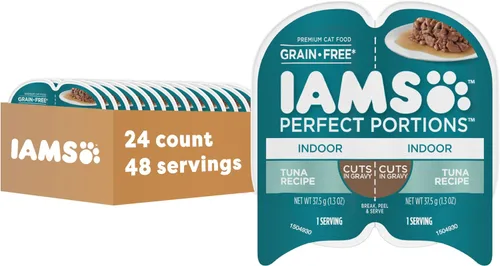 Miniatura 13 de IAMS Perfect Portions - Paquete variado de alimento húmedo para gatos adultos de interior, cortes en salsa, recetas de salmón y atún, 2.6 oz.