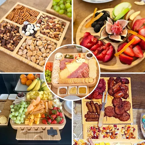 Miniatura 7 de Juego de regalo de tablas de charcutería, tabla de quesos de bambú y juego de cuchillos, bandeja de queso, juego de tablas magnéticas