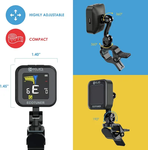 Miniatura 5 de KLIQ EcoTuner - Afinador de clip recargable USB para todos los instrumentos (con cable de carga incluido)