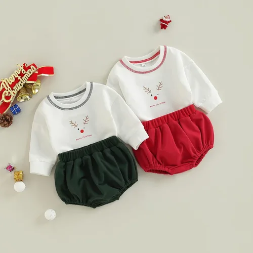 Miniatura 2 de Conjunto de ropa para bebé niña de otoño e invierno con sudadera de manga larga y pantalones cortos Bloomer