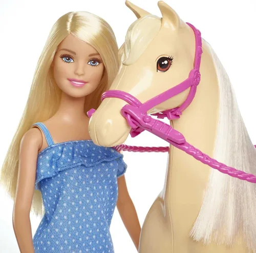 Miniatura 3 de Barbie Playset con muñeca rubia de moda en atuendo de montar y caballo castaño claro con silla, brida y riendas (exclusivo de Amazon)