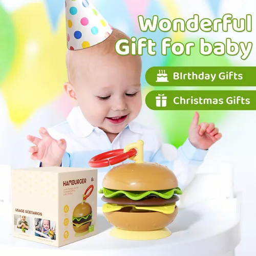 Miniatura 9 de Aprilwolf Hamburger - Soporte de juguetes con ventosa para silla alta, cochecito, juguetes de bebé de 6 a 12 meses y niños pequeños, 3 correas