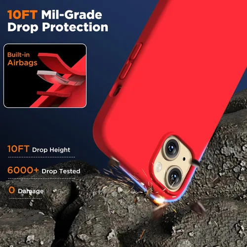 Miniatura 6 de Funda de silicona para iPhone 15 Plus, cubierta protectora resistente a golpes de cuerpo completo, forro de microfibra suave antiarañazos, funda Rojo