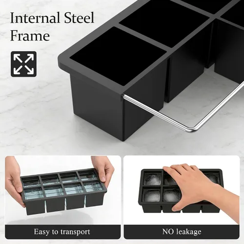 Miniatura 5 de Bangp Bandejas de silicona para cubitos de hielo con marco reforzado de metal (paquete de 3), bandeja grande para cubitos de hielo con tapa, molde