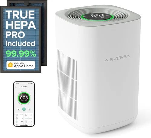 Airversa Purificador de Aire para Hogar Dormitorio Habitación Grande 1050 Pies Cuadrados Filtros de Aire Hasta 99.99% PM2.5 Pantalla Purificador de